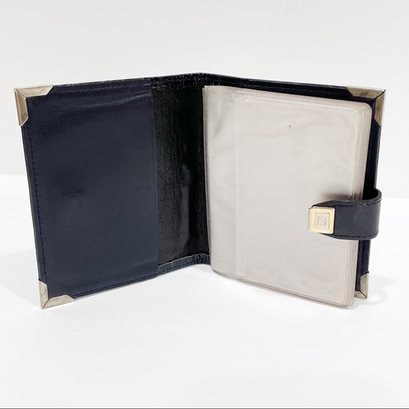 Fendi vintage navy blue pequin stripe canvas crocodile leather trim card wallet - Picture 7 of 12